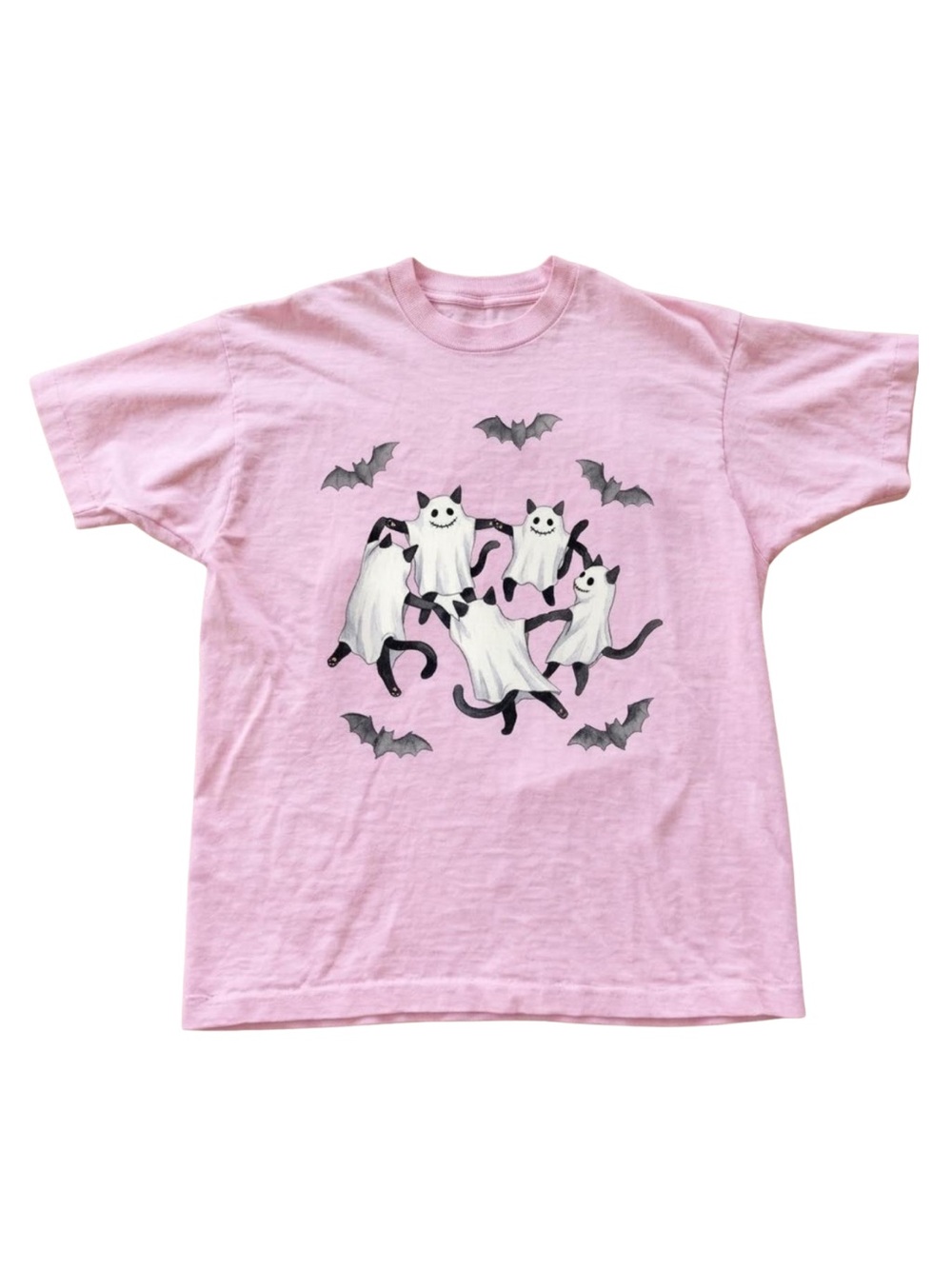Gildan Pink Ghost Cat Graphic Tee